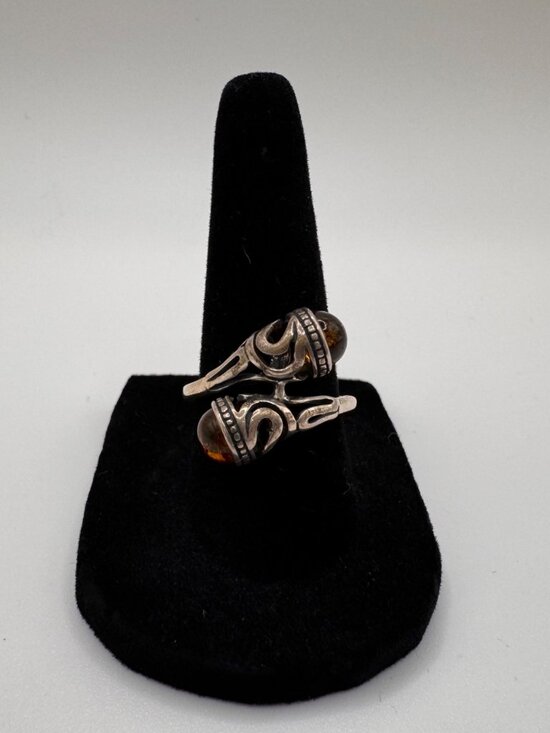 AD Jewelry - 925 Sterling Silver Amber Wrap Ring A.D Signed Size 7.25 Artisan